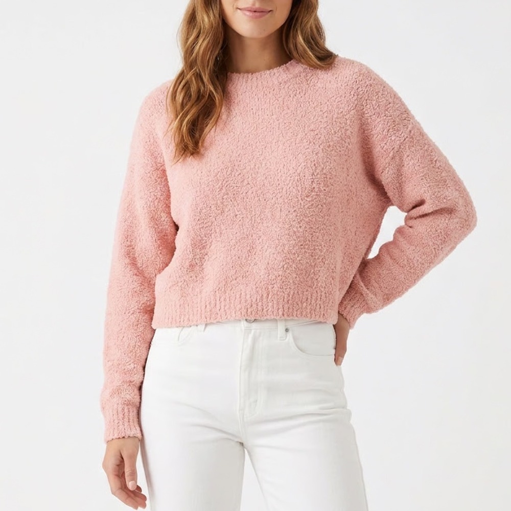 Double Zero Peach Pink Fuzzy Popcorn Knit Sweater Crew Neck Medium